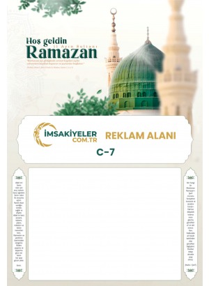 C-7 Yeşil Kubbe Temalı 100 Adet İmsakiye (23x33 cm - 210 gr Bristol)