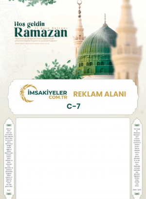 C-7 Yeşil Kubbe Temalı 50 Adet İmsakiye (23x33 cm - 210 gr Bristol)